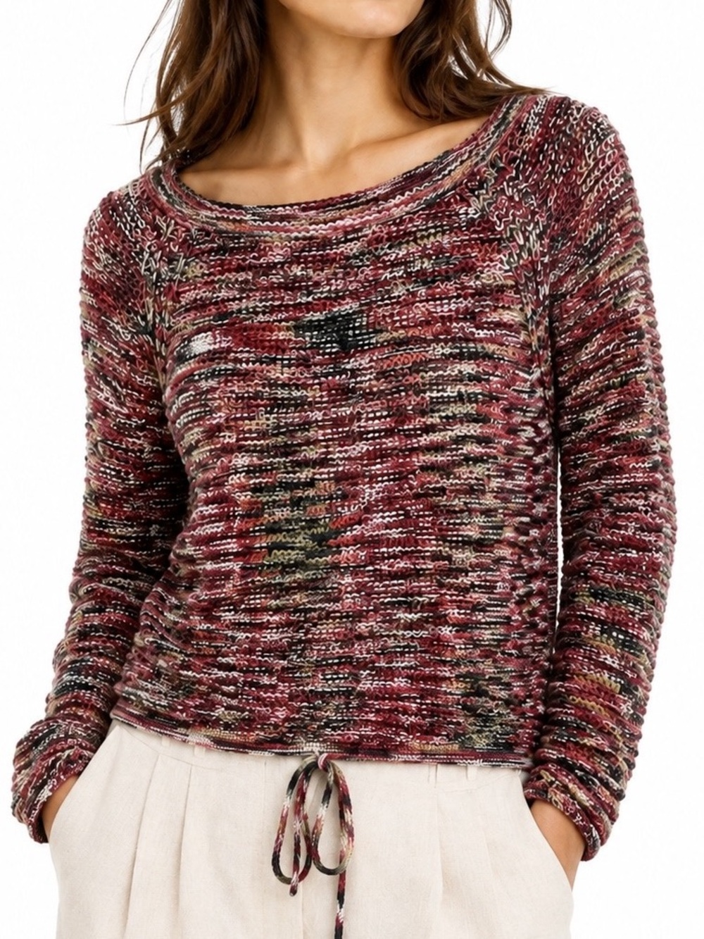 Theory Coella Soft Chain knit wide neck cotton sweater multi color size S small